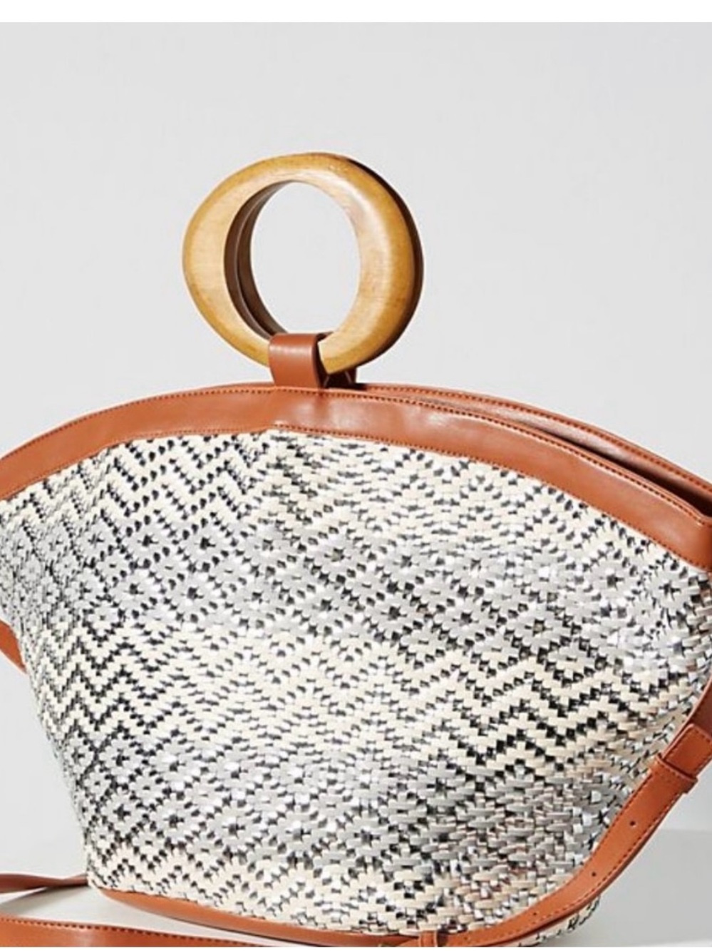 Anthropologie Woven Straw Tote with Tan Leather Trim